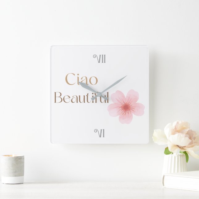 Ciao Beautiful, Elegant Floral Gift Square Wall Clock (Home)