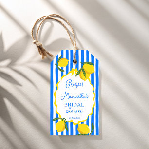 Ciao bella blue stripes lemons bridal shower favou gift tags