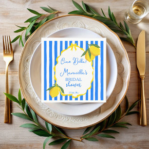 Ciao bella blue stripes lemons bridal shower napkin