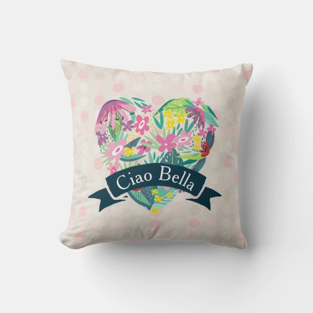 Ciao Bella Cute Floral Heart on Pink Circles Cushion (Front)