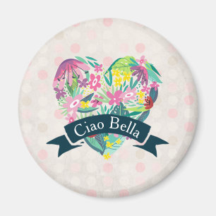 Ciao Bella Cute Floral Heart on Pink Circles Magnet
