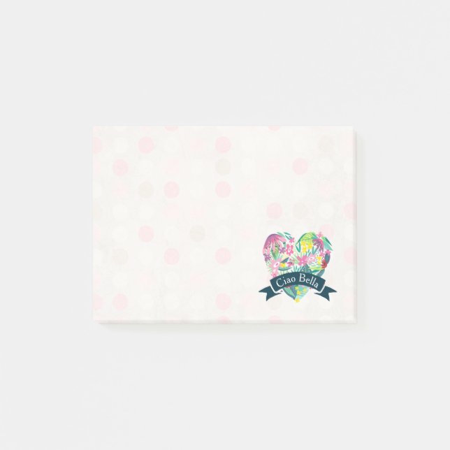 Ciao Bella Cute Floral Heart on Pink Circles Post-it Notes (Front)