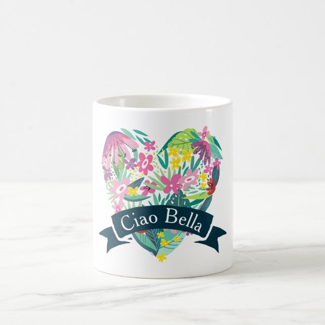 Ciao Bella Cute Floral Heart with Tropical Flowers Coffee Mug (Center)