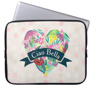 Ciao Bella Cute Floral Heart with Tropical Flowers Laptop Sleeve