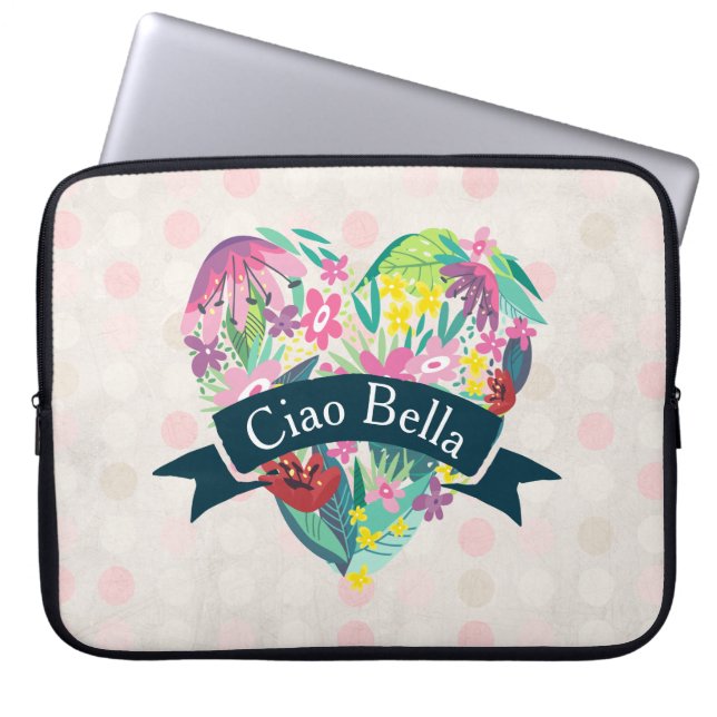 Ciao Bella Cute Floral Heart with Tropical Flowers Laptop Sleeve (Front)