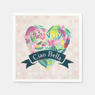 Ciao Bella Cute Floral Heart with Tropical Flowers Napkin