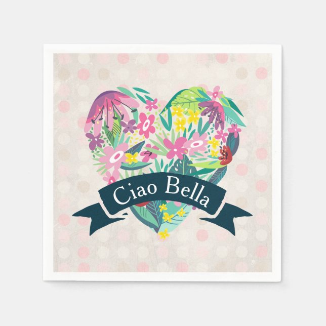 Ciao Bella Cute Floral Heart with Tropical Flowers Napkin (Front)