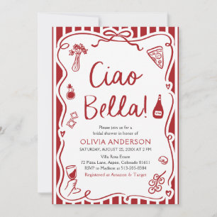 Ciao Bella Hand Drawn Italian Pizza Bridal Shower Invitation