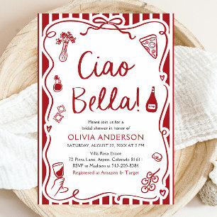 Ciao Bella Hand Drawn Italian Pizza Bridal Shower Invitation