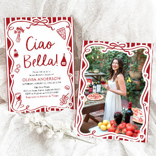 Ciao Bella Hand Drawn Italian Pizza Bridal Shower Invitation