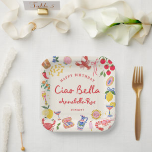 Ciao Bella Italian Birthday Custom Name Paper Plate