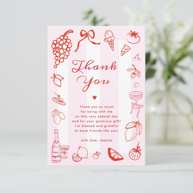 Ciao Bella Italian Hand Drawn Bridal Shower Thank You Card (Standing Front)