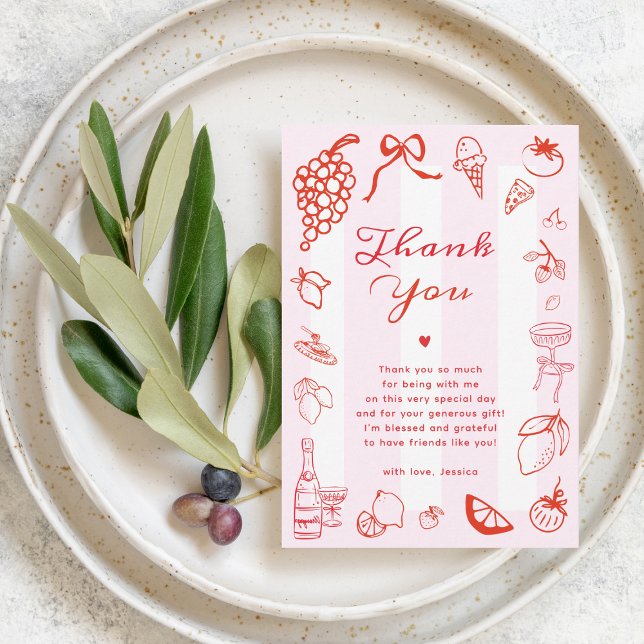 Ciao Bella Italian Hand Drawn Bridal Shower Thank You Card (Creator Uploaded)