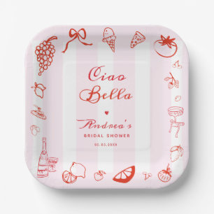 Ciao Bella Italian Hand Drawn Lemon Bridal Shower Paper Plate