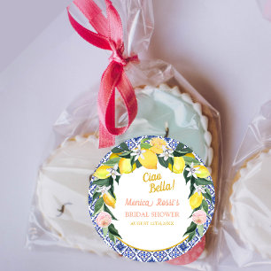 Ciao Bella Italian Lemon Blue Tiles Bridal Shower Classic Round Sticker