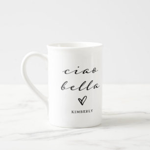 Ciao Bella   Italian Modern Script with Heart  Bone China Mug