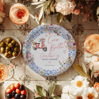  Ciao Bella Italian Scooter Floral Bridal Shower Paper Plate