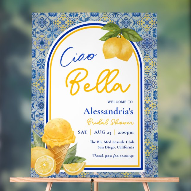 Ciao Bella Italian Tile Lemon Gelato Bridal Shower Acrylic Sign (Neutral)