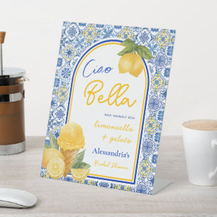 Ciao Bella Italian Tile Lemon Gelato Bridal Shower Pedestal Sign