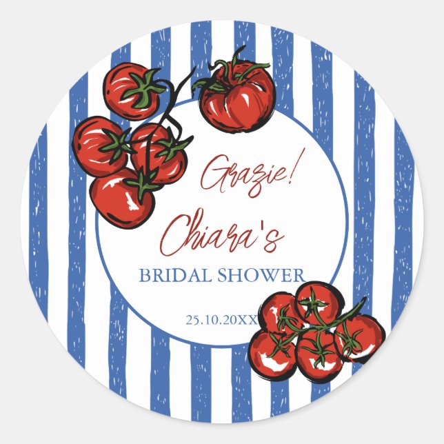 Ciao bella tomato Italian bridal shower favor Classic Round Sticker (Front)