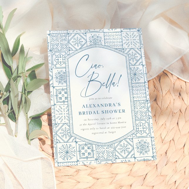 Ciao Bella Whimsical Italian Tiles Bridal Shower Invitation (Creator Uploaded)