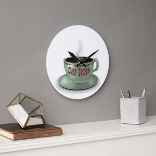 Ciao Cacao Green Coffee Cup Large Clock