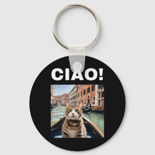 Ciao Funny Gondolier Cat On A Venetian Gondola Key Ring