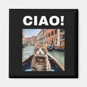 Ciao Funny Gondolier Cat On A Venetian Gondola  Magnet