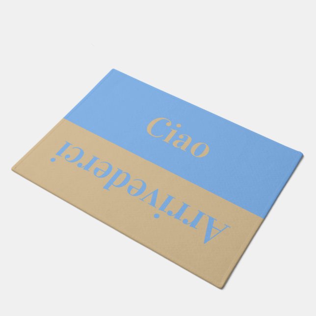 Ciao   - greetings in Italian beige and blue Doormat (Angled)