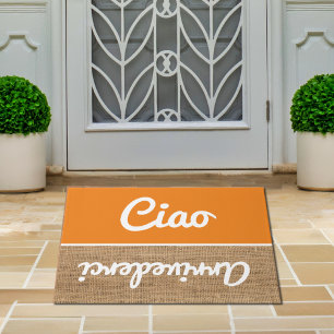 Ciao   - greetings in rustic  Doormat