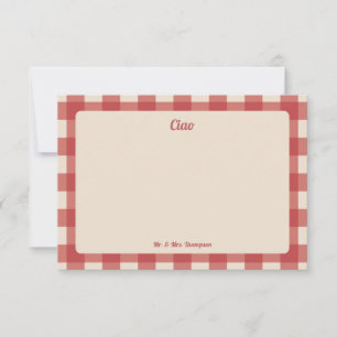 Ciao Mr and Mrs Red Gingham Pattern Thank You Card