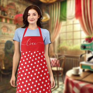 Ciao - red white polka apron