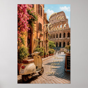 Ciao Roma Vintage Colosseum Scenic Art Poster