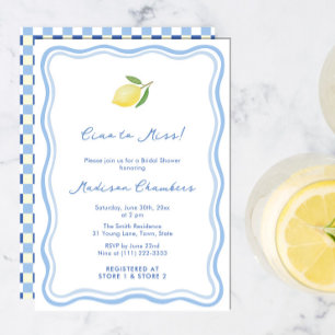 Ciao To Miss Dolce Vita Blue Yellow Bridal Shower Invitation