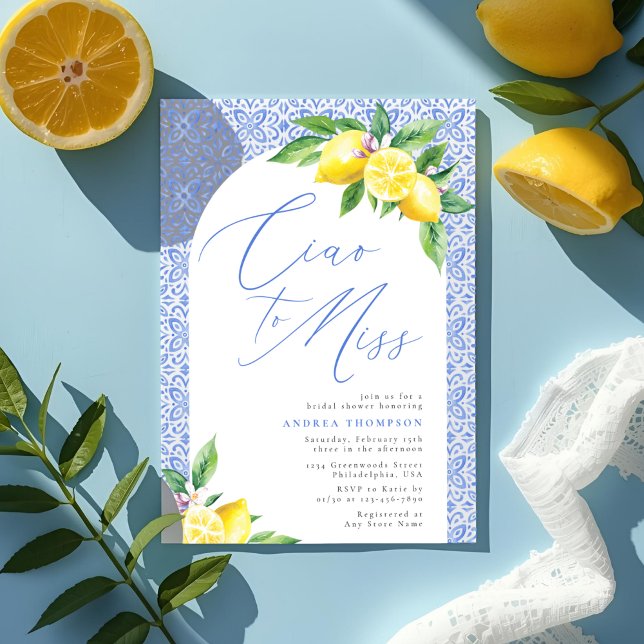Ciao to Miss Lemon Italian Blue Tile Bridal Shower Invitation (Creator Uploaded)