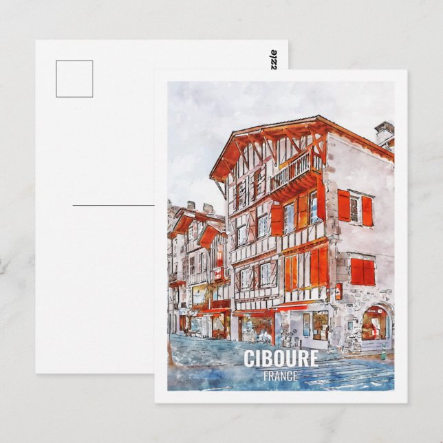 Ciboure France Travel Place Watercolor Postcard (Front/Back)