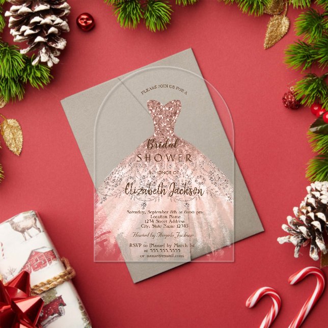 Cic Rose Gold Glitter Dress, Bridal Shower Acrylic Invitations (Insitu (Holiday))
