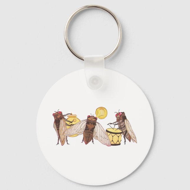 Cicada Band with Gong, Trumpet and Drum Key Ring (Front)