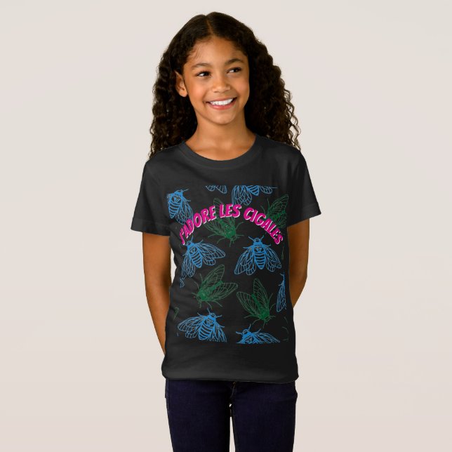 Cicada Botanical Illustration Pattern Black French T-Shirt (Front Full)