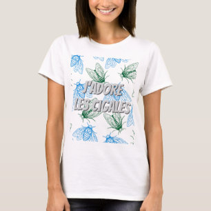 Cicada Botanical Illustration Pattern White French T-Shirt