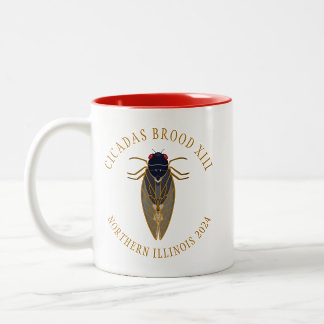 Cicada Brood XIII ILLINOIS 2024 Custom Text Two-Tone Coffee Mug (Left)