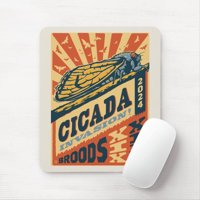 Cicada Invasion 2024 Letter Press Mouse Mat (With Mouse)