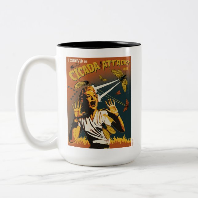 Cicada Screaming Lady 2024 Two-Tone Coffee Mug (Left)