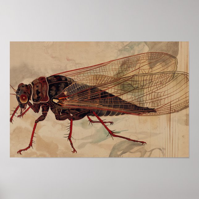 Cicada ukiyo-e style with copy space poster (Front)