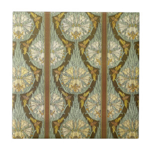 Cicadas & Lilies,Insects Plants Floral Art Nouveau Tile