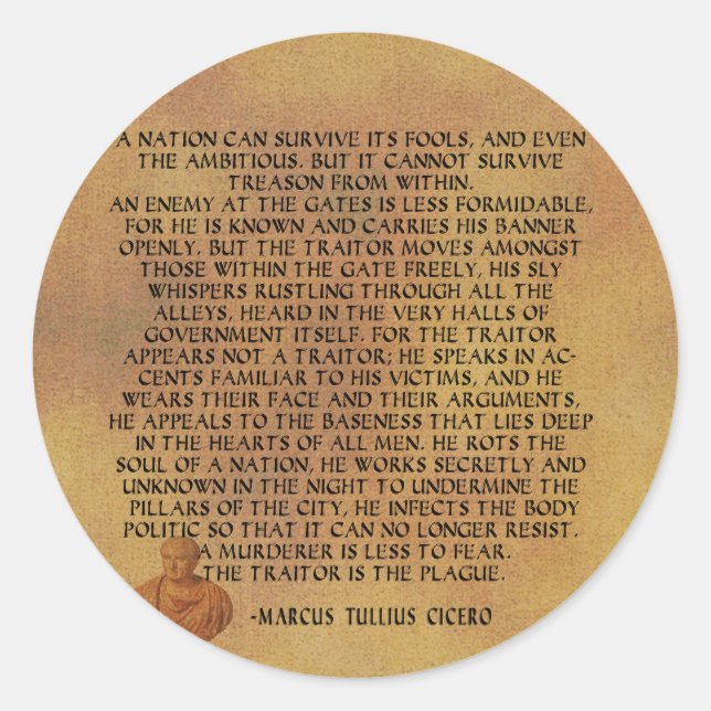 CICERO QUOTE - NATION CANNOT SURVIVE TREASON CLASSIC ROUND STICKER (Front)