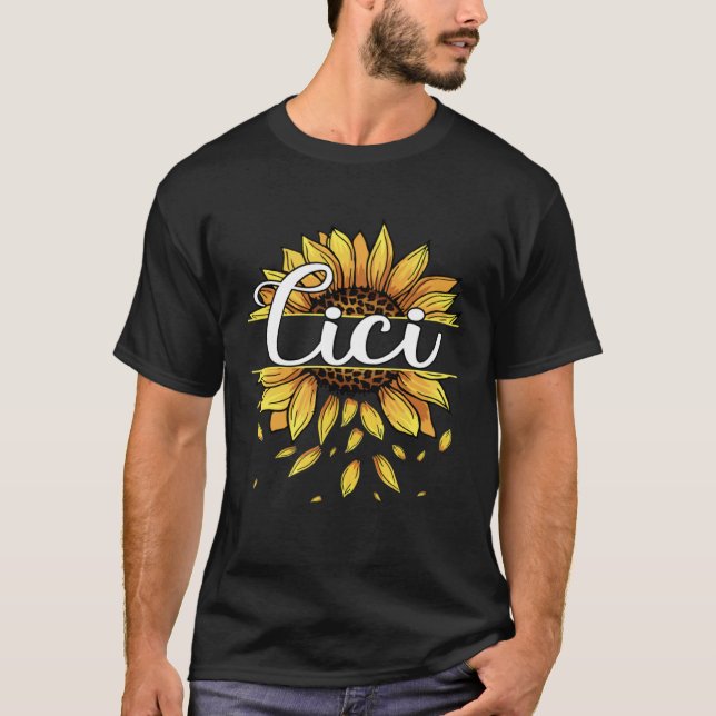 Cici With Yellow Sunflower Floral Graphic Mothers  T-Shirt (Front)