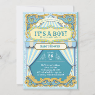 Cicus Carnival Boy Baby Shower Blue Big Top Invitation