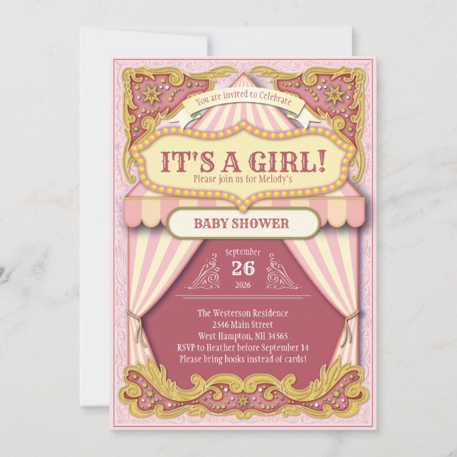 Cicus Carnival Girl Baby Shower Pink Big Top Invitation (Front)