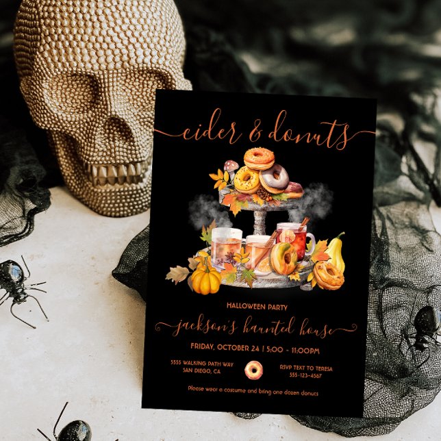 Cider and doughnuts Autumn Halloween Party Invitation (Creator Uploaded)